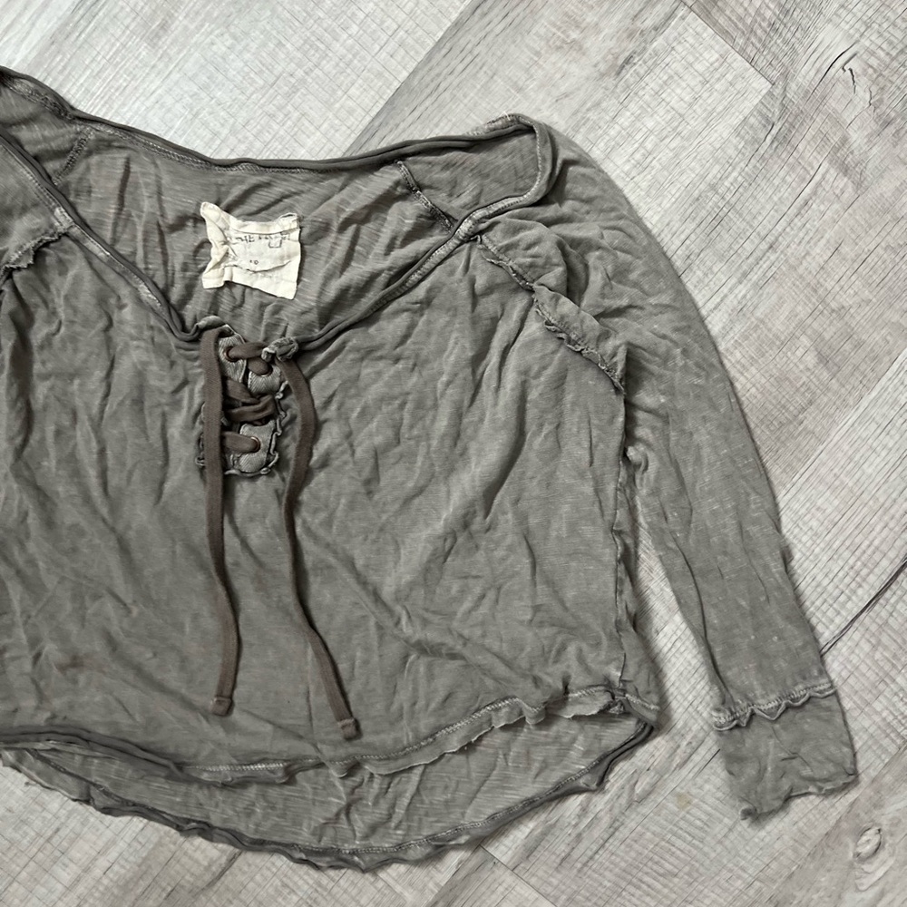 FREE PEOPLE We The Free Washed Grey Lace-Up Women’s Top small - Picture 5 of 10